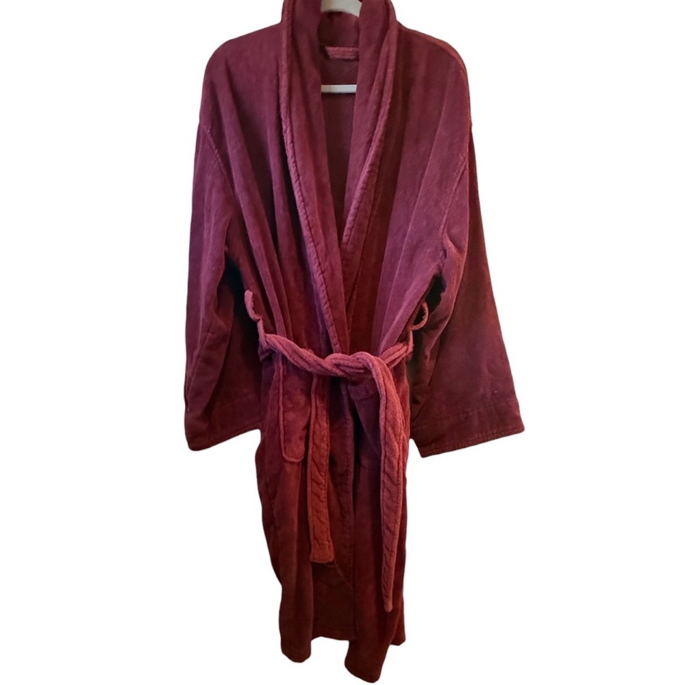 Merona Thick Terry Cloth Burgundy Bath Robe Unisex S/M Spa Dressing Kimono
